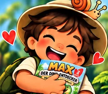 Max drückt lachend das Malbuch an sich